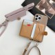 Flip style card bag solid color leather hanging rope crossbody phone case