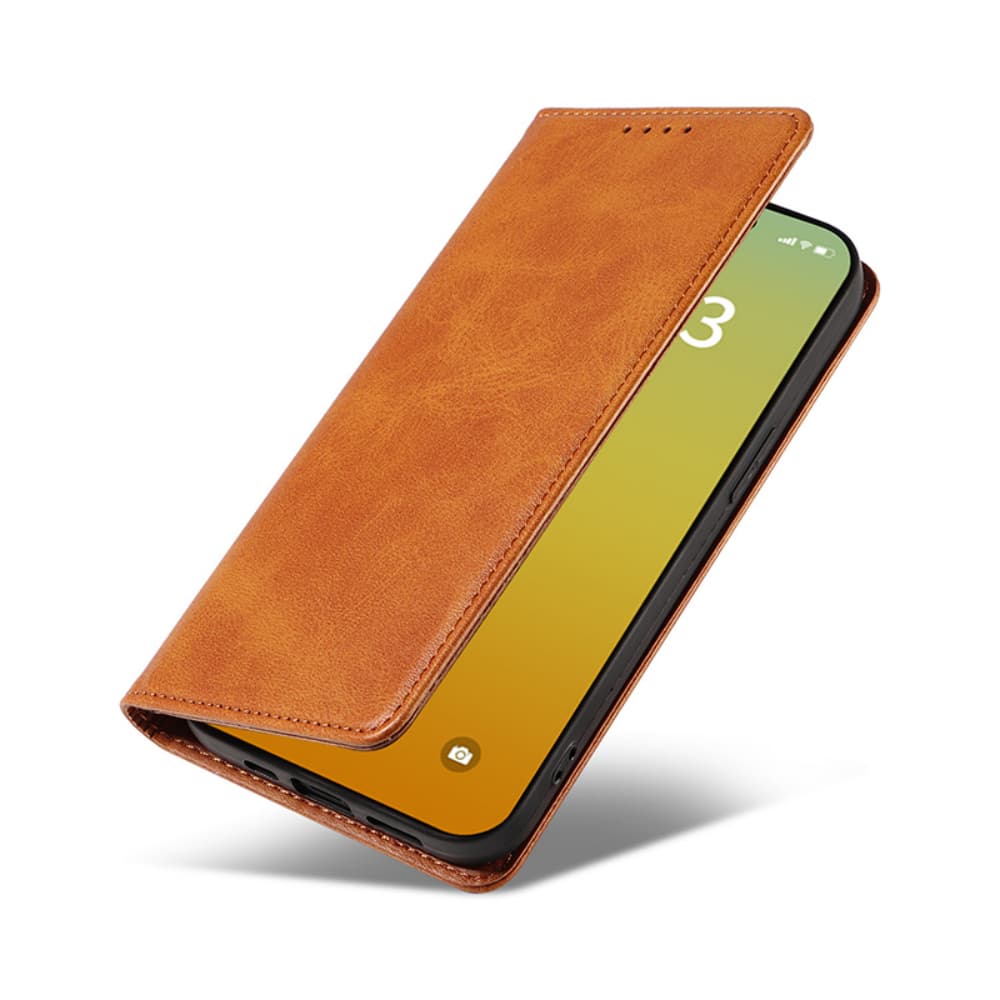 Leather plug-in card magnetic flip cover solid color phone case