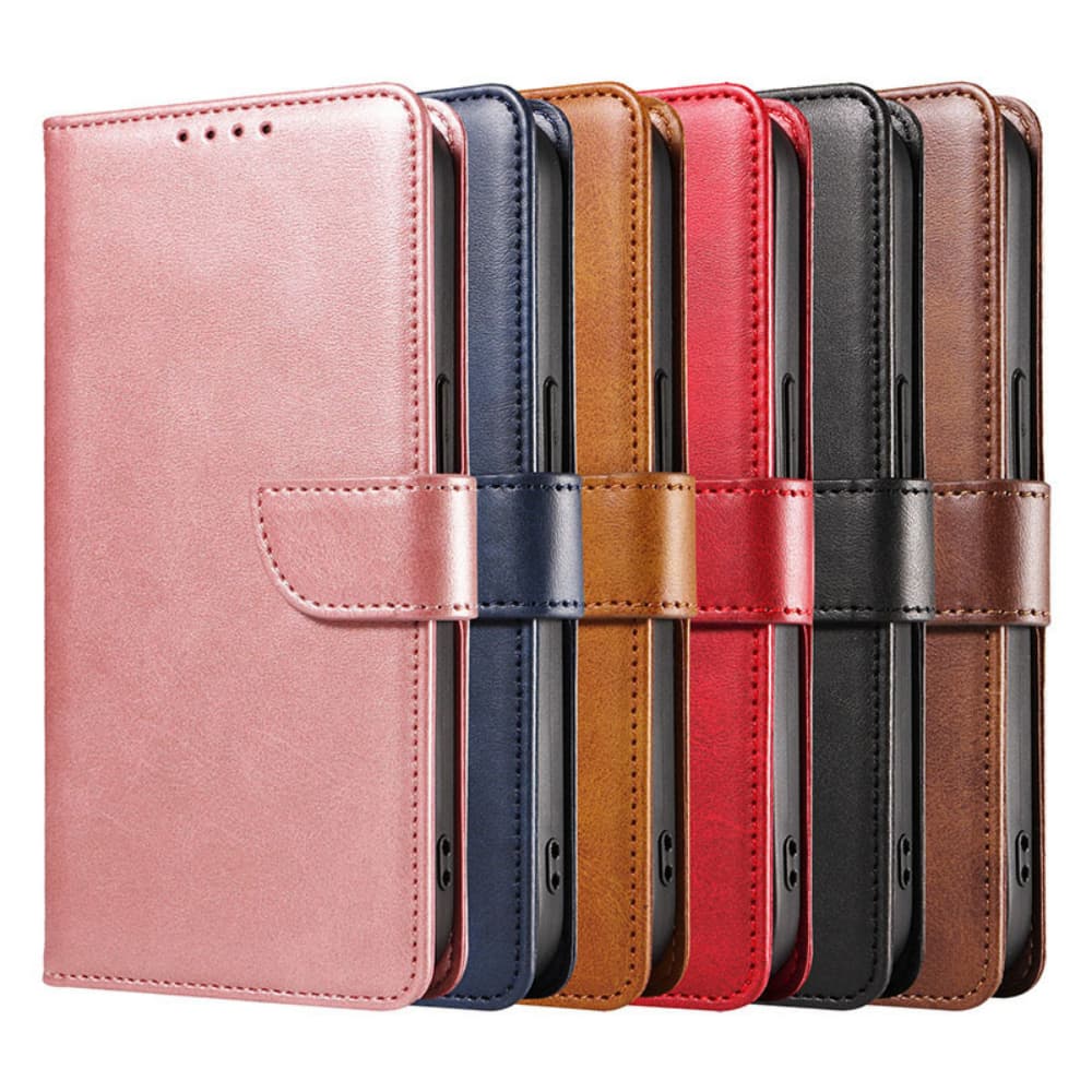 Flip style leather card insertion magnetic solid color phone case