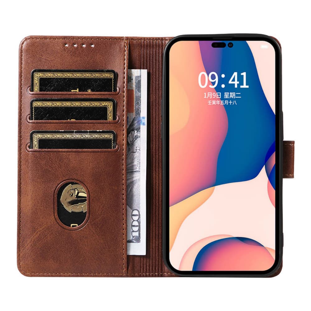 Flip style leather card insertion magnetic solid color phone case