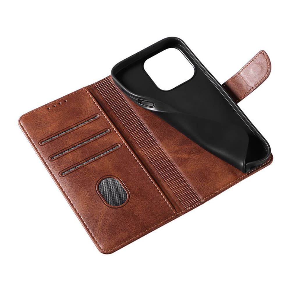 Flip style leather card insertion magnetic solid color phone case