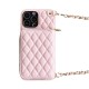 Diamond patterned leather zipper style card bag hanging rope crossbody phone case