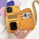 Diamond patterned leather zipper style card bag hanging rope crossbody phone case