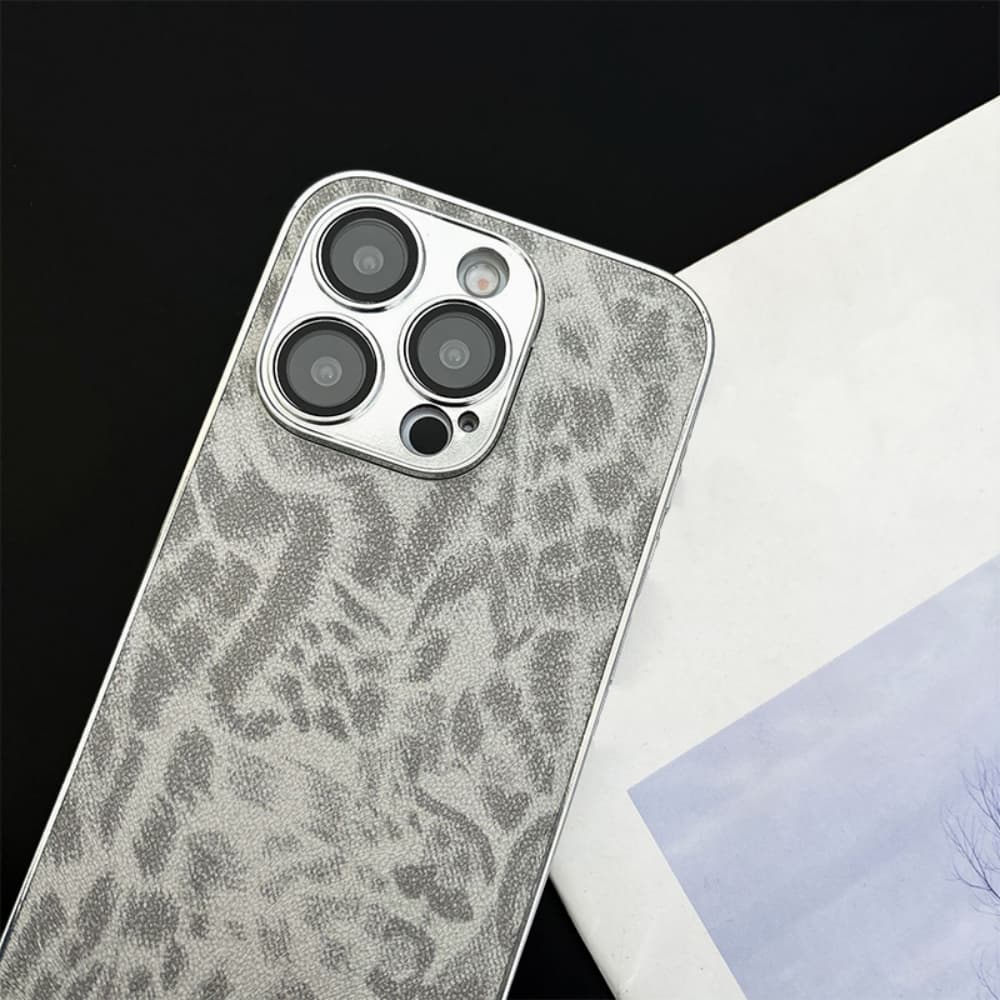 Leopard pattern precision hole electroplated fully wrapped phone case