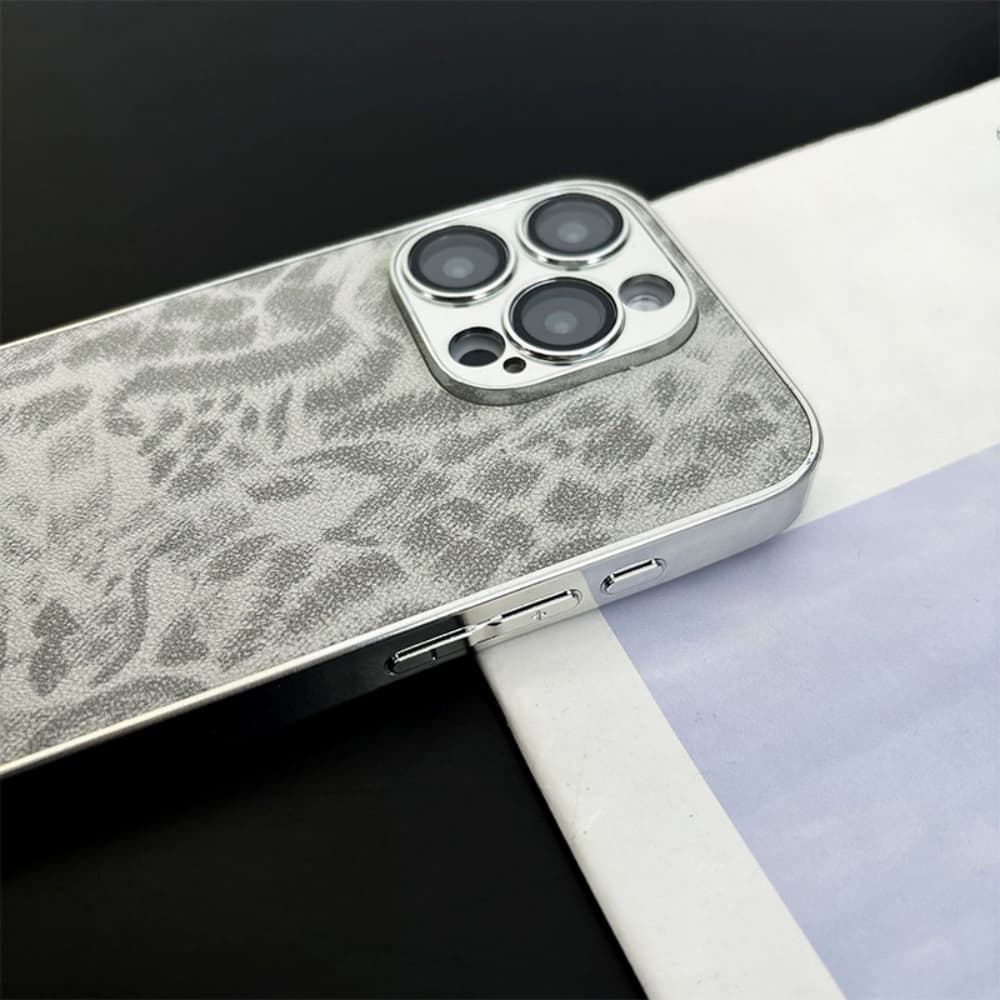 Leopard pattern precision hole electroplated fully wrapped phone case