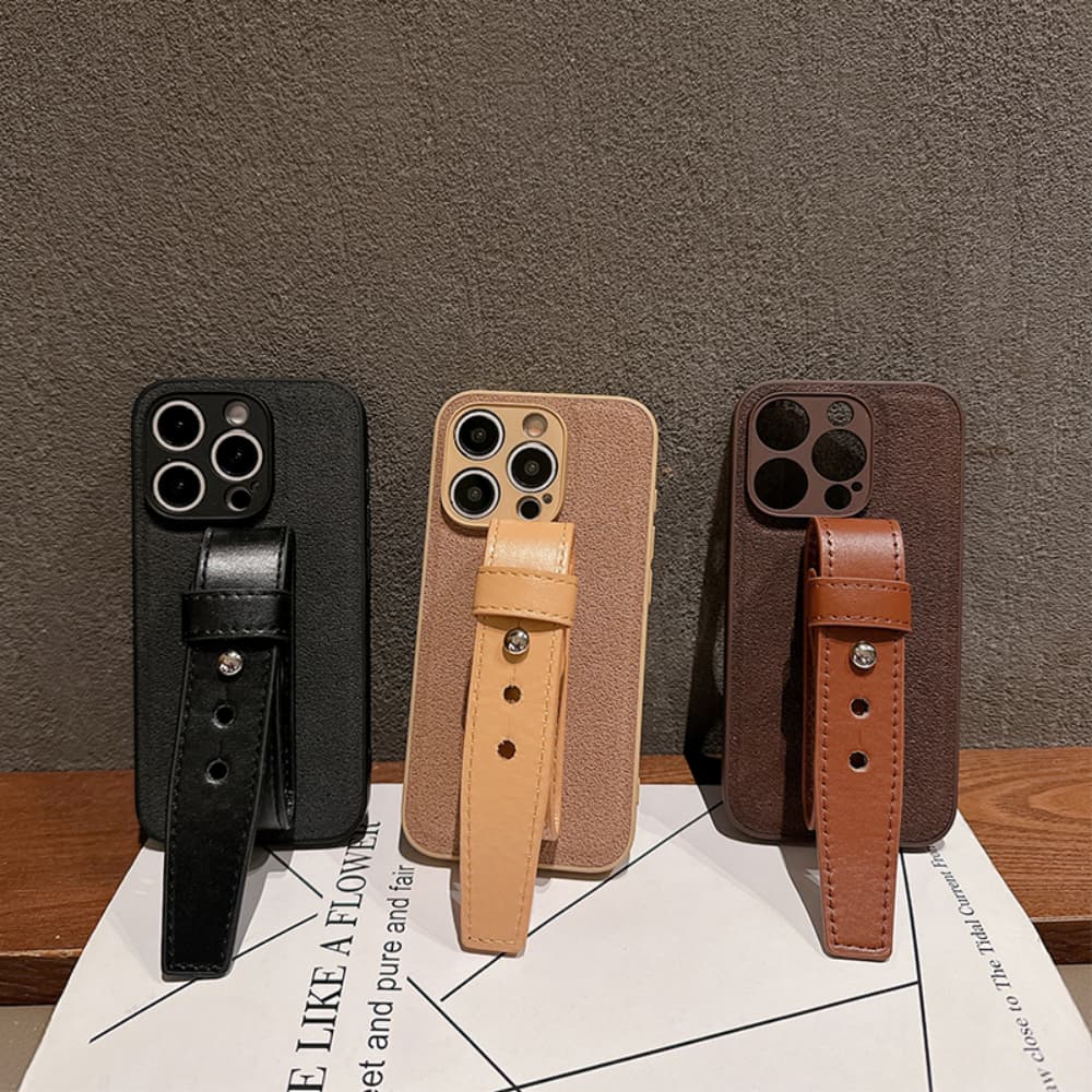 Moon pit pattern leather adjustable wristband phone case