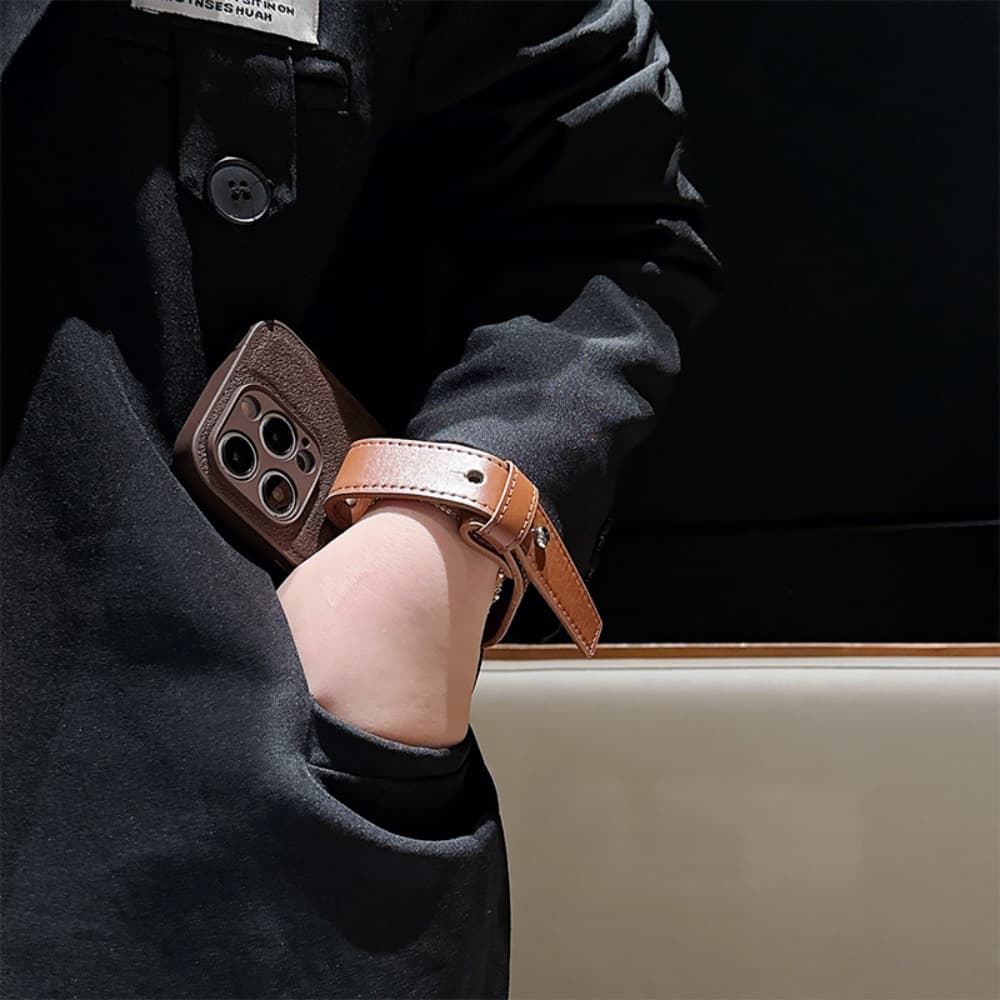 Moon pit pattern leather adjustable wristband phone case