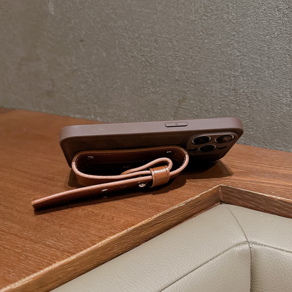 Moon pit pattern leather adjustable wristband phone case