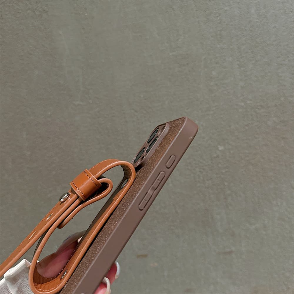 Moon pit pattern leather adjustable wristband phone case