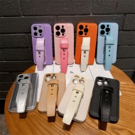 Center adjustable wristband style solid color leather phone case