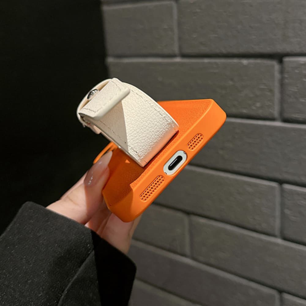 Center adjustable wristband style solid color leather phone case