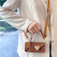 Coffee colored three-dimensional heart-shaped crossbody card bag phone case