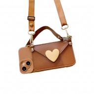 Coffee colored three-dimensional heart-shaped crossbody card bag phone case