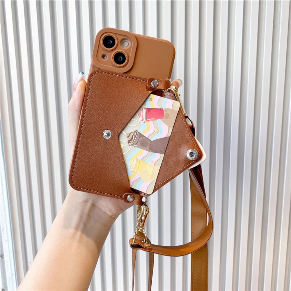Coffee colored three-dimensional heart-shaped crossbody card bag phone case
