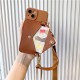 Coffee colored three-dimensional heart-shaped crossbody card bag phone case