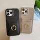 Dual slot solid color leather ring buckle phone case