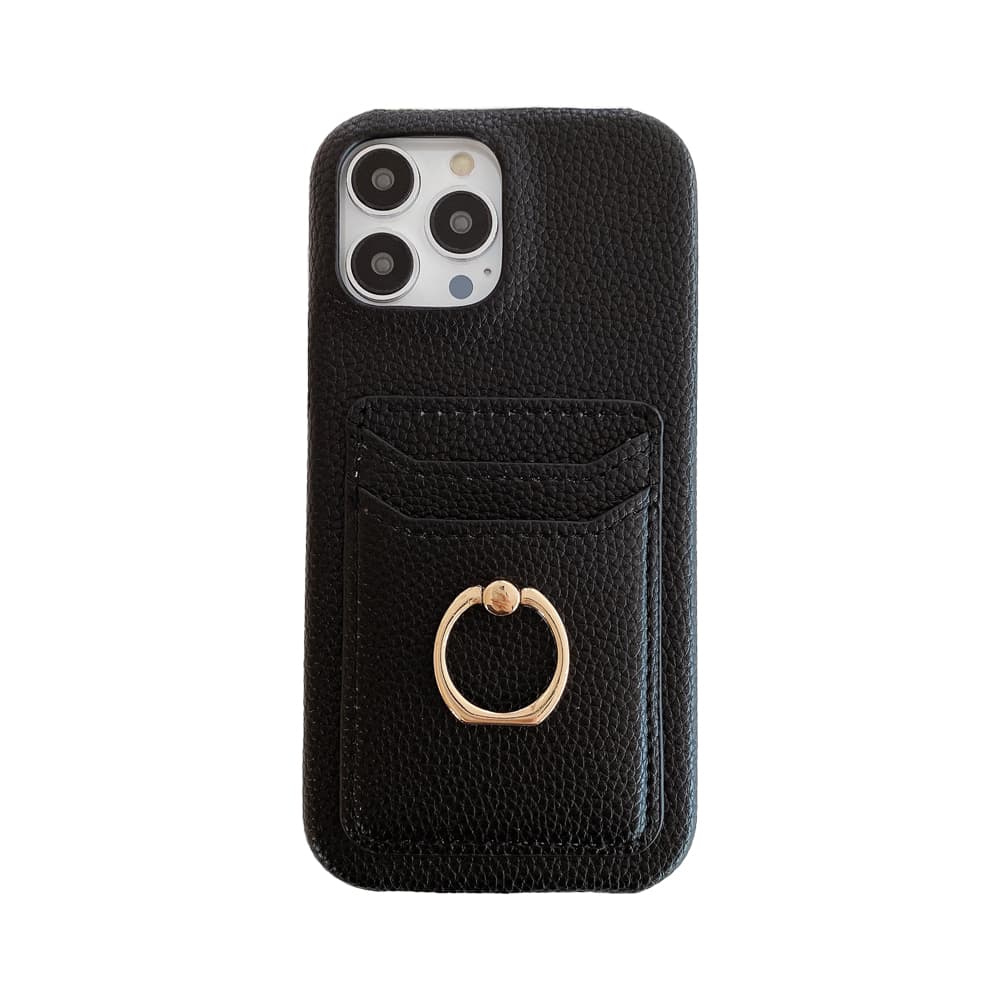 Dual slot solid color leather ring buckle phone case