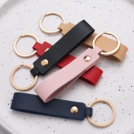 Rivet decoration solid color PU leather long strip keychain