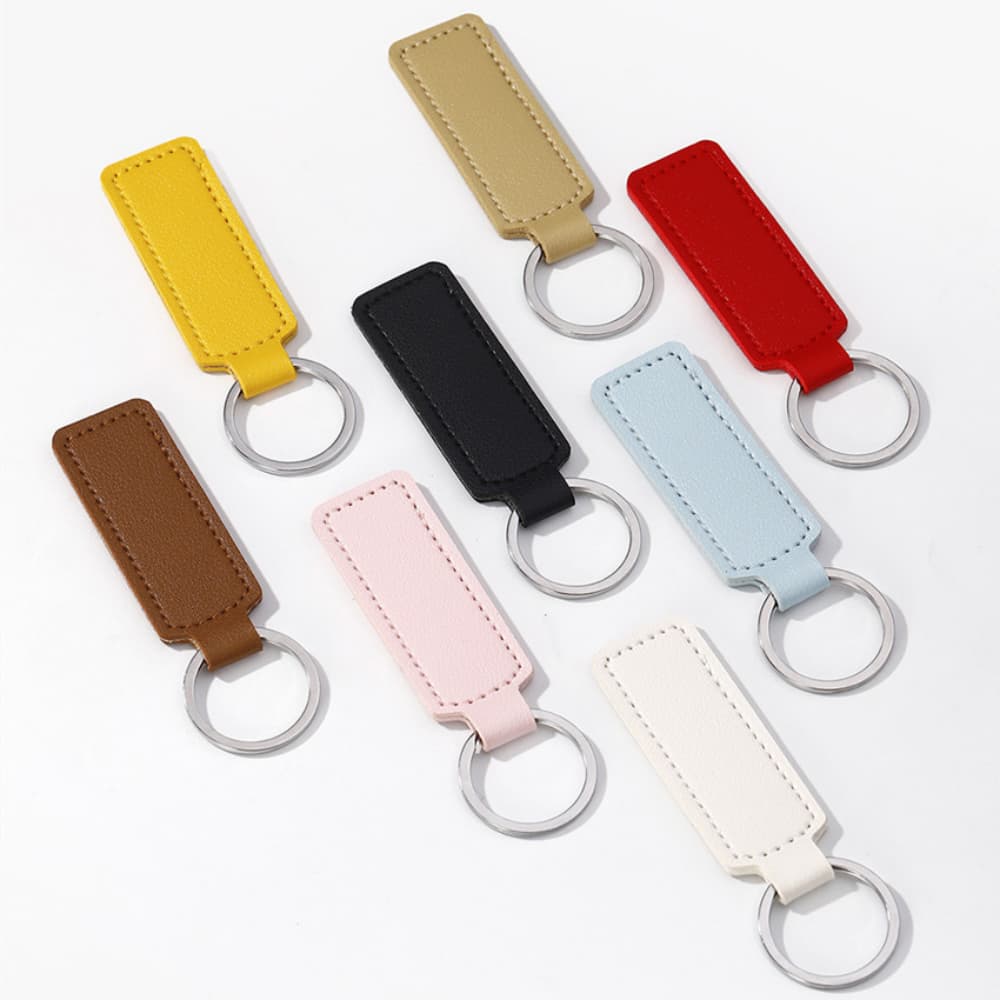 Solid color PU leather long silver buckle keychain