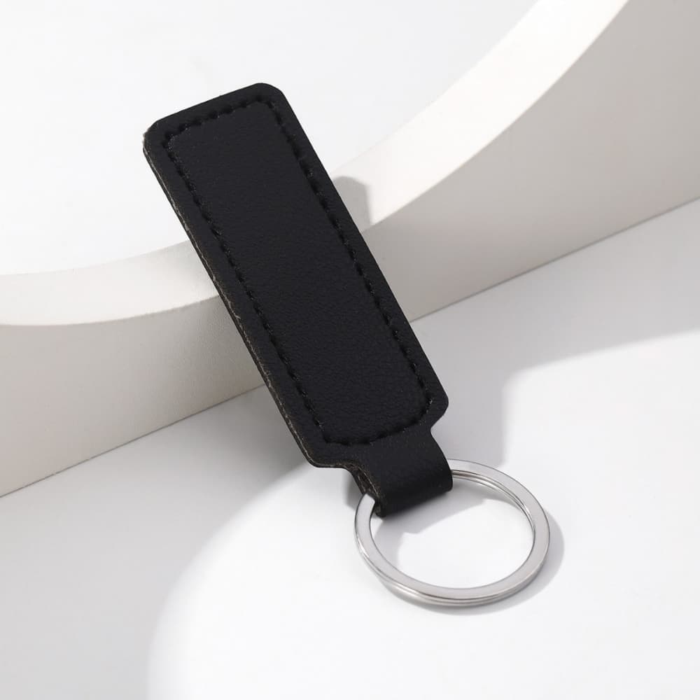 Solid color PU leather long silver buckle keychain