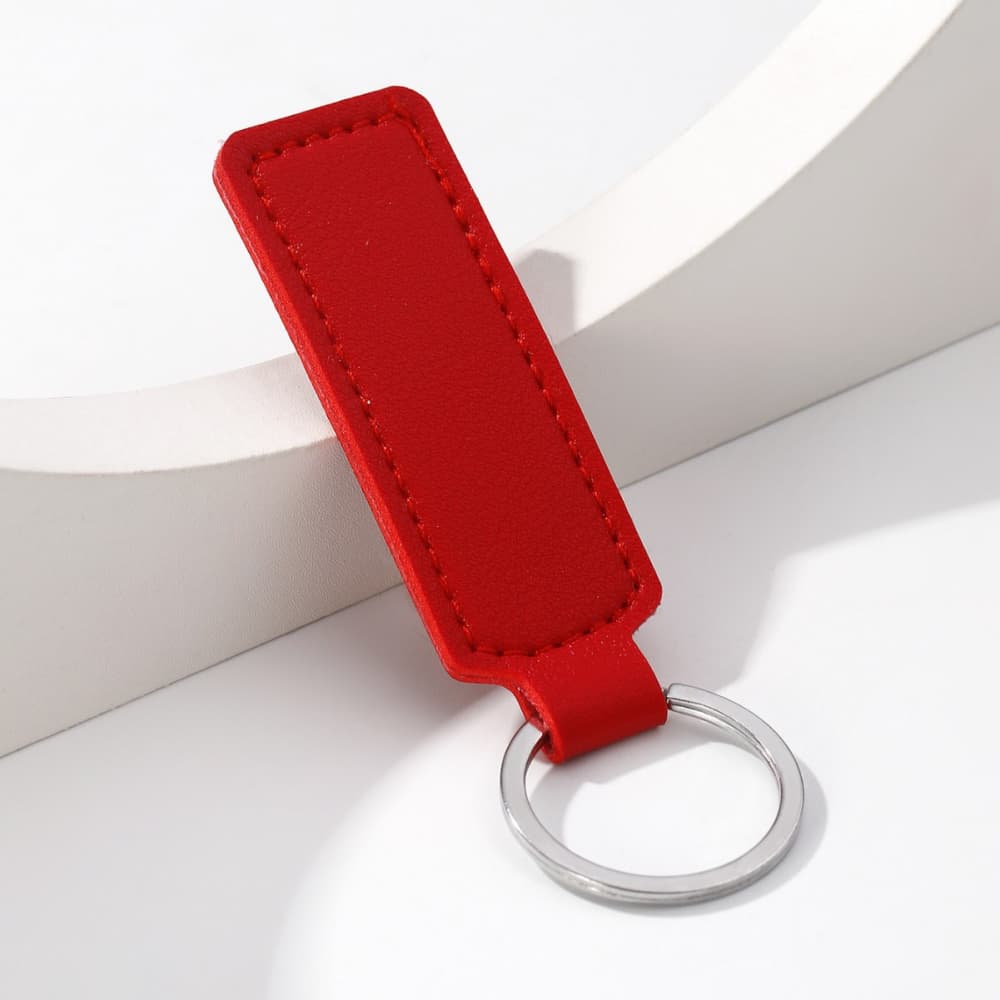 Solid color PU leather long silver buckle keychain