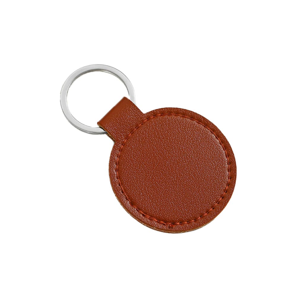 Solid color PU leather round silver buckle keychain