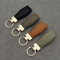 Litchi patterned artificial leather metal connector keychain