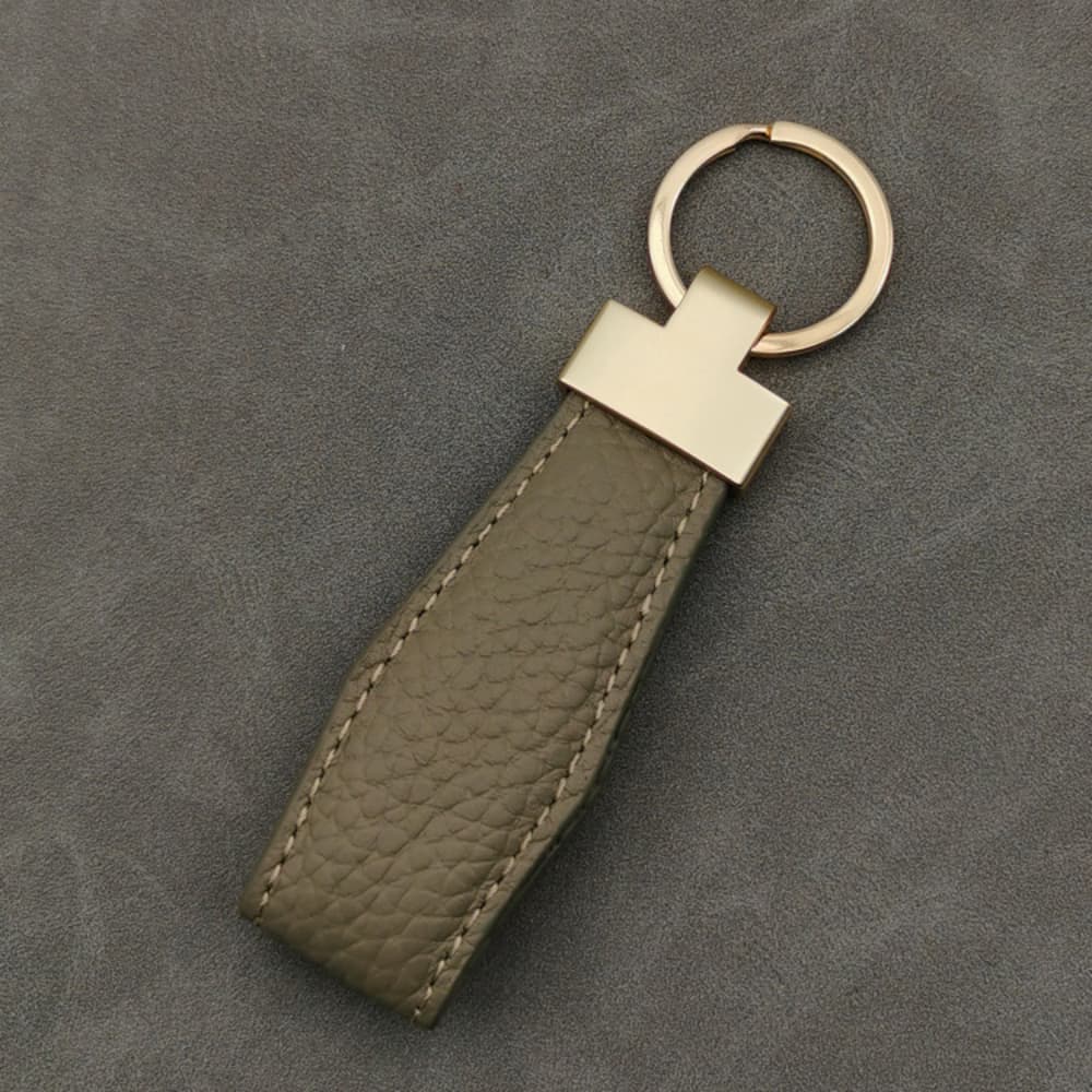 Litchi patterned artificial leather metal connector keychain