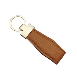 Litchi patterned artificial leather metal connector keychain