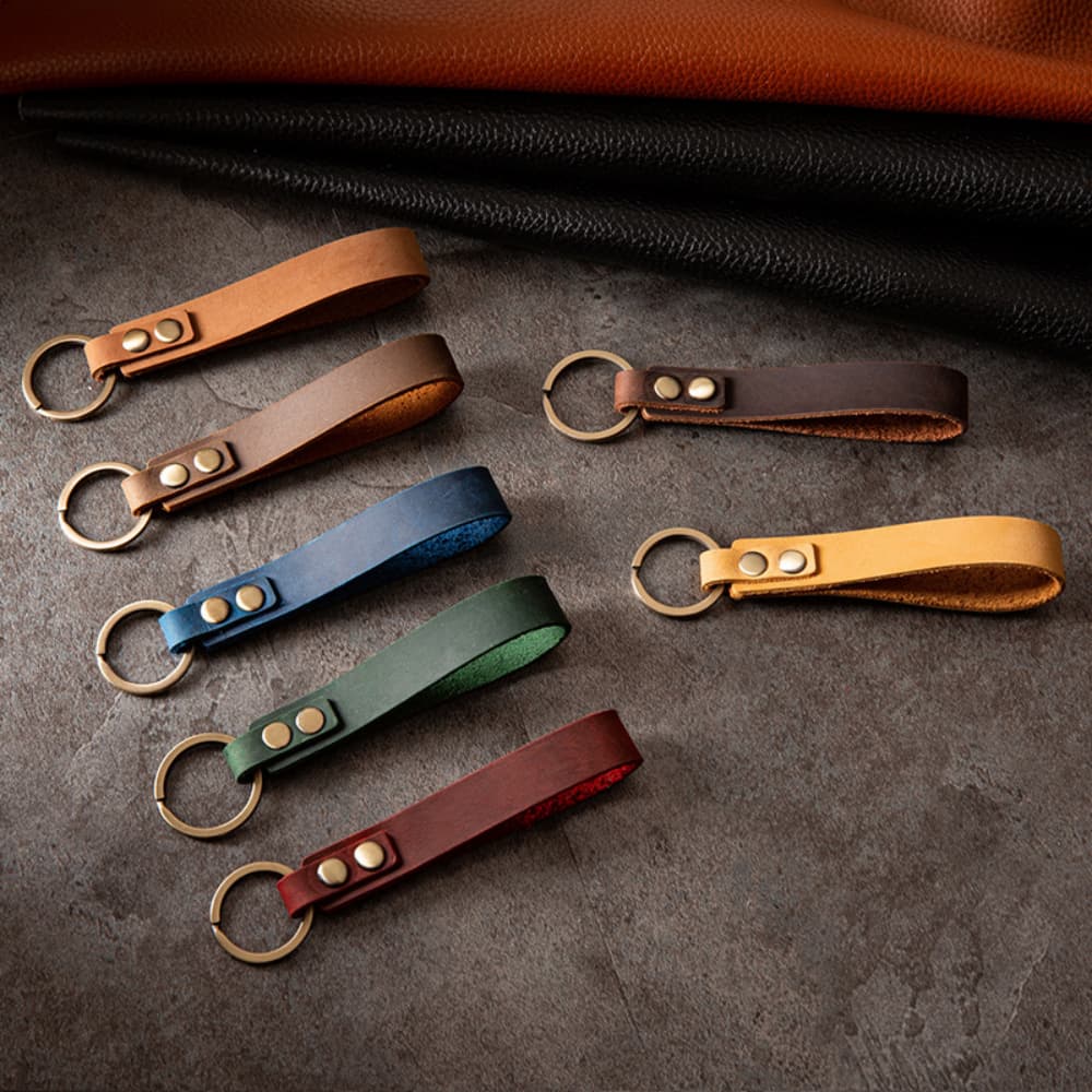 Double rivet leather connector solid color leather keychain
