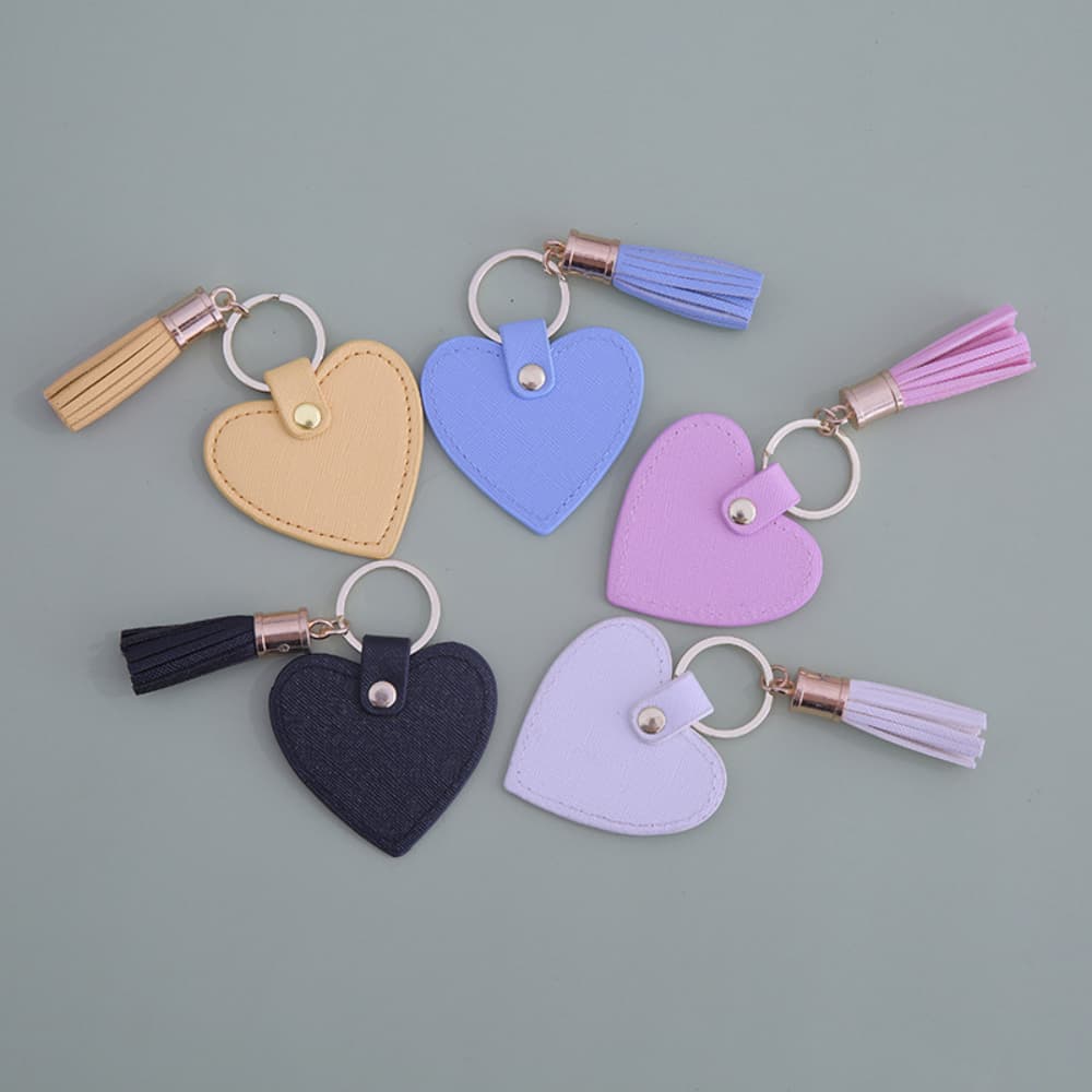 Tassel Decorative Leather Connector Solid Color Love Shaped Leather Keychain