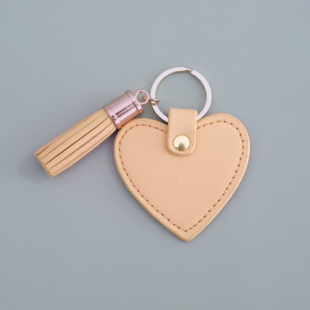 Tassel Decorative Leather Connector Solid Color Love Shaped Leather Keychain