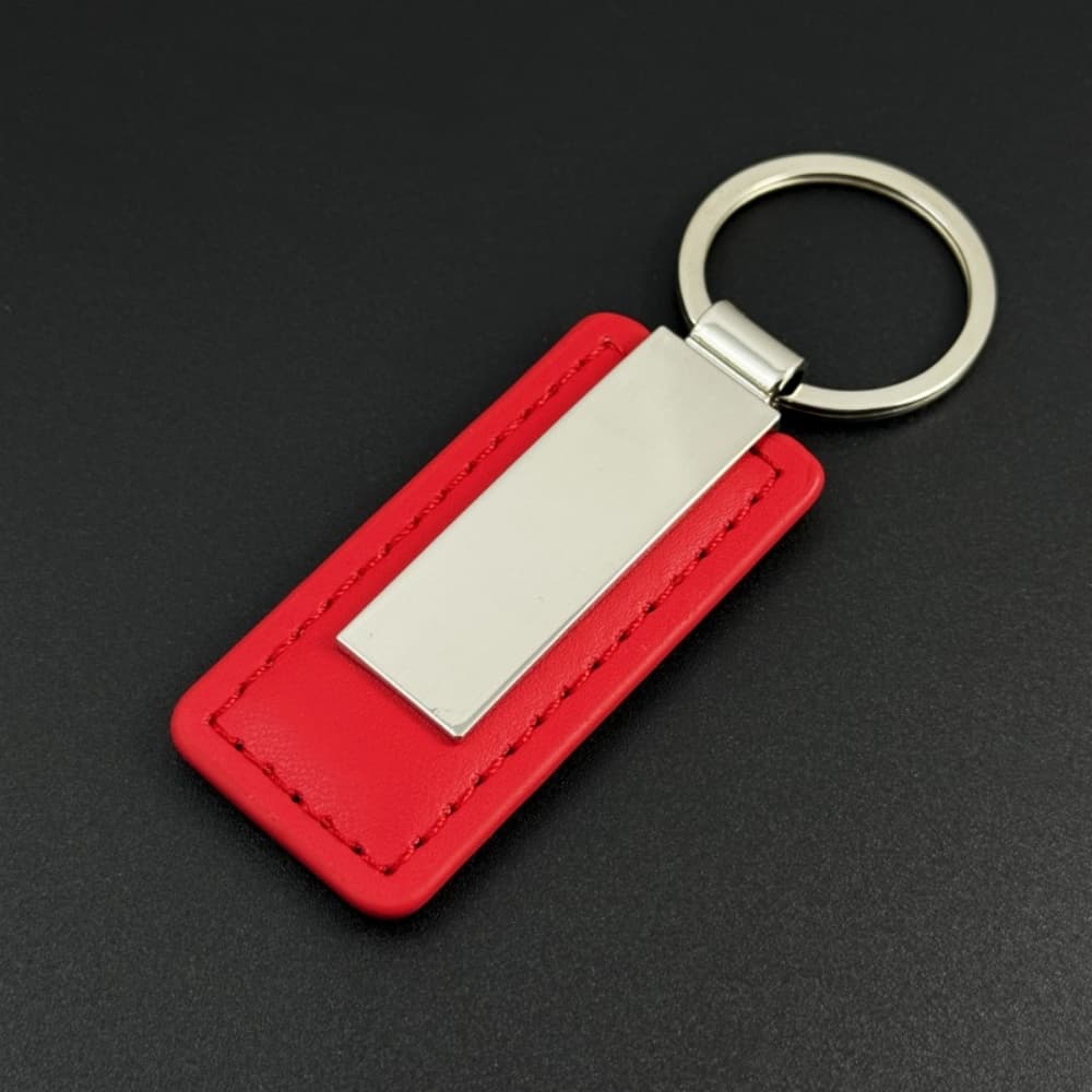 Square metal connector with solid color artificial leather keychain