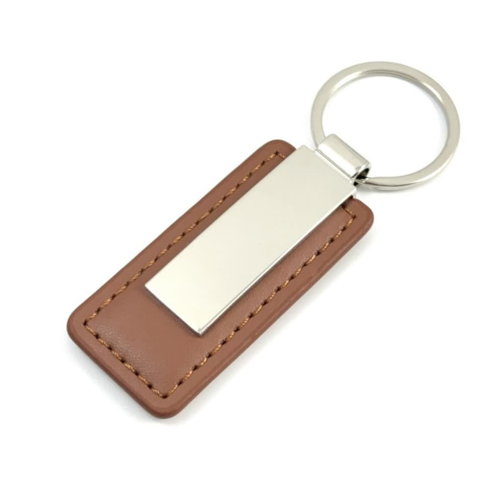 Square metal connector with solid color artificial leather keychain